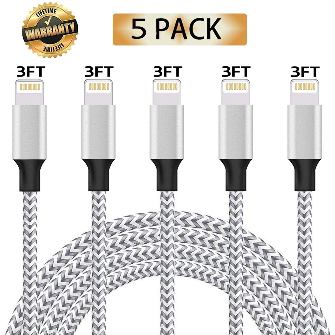 charger new 5 pack 1223 自动 黑色 3 英尺 5pack silver & gray