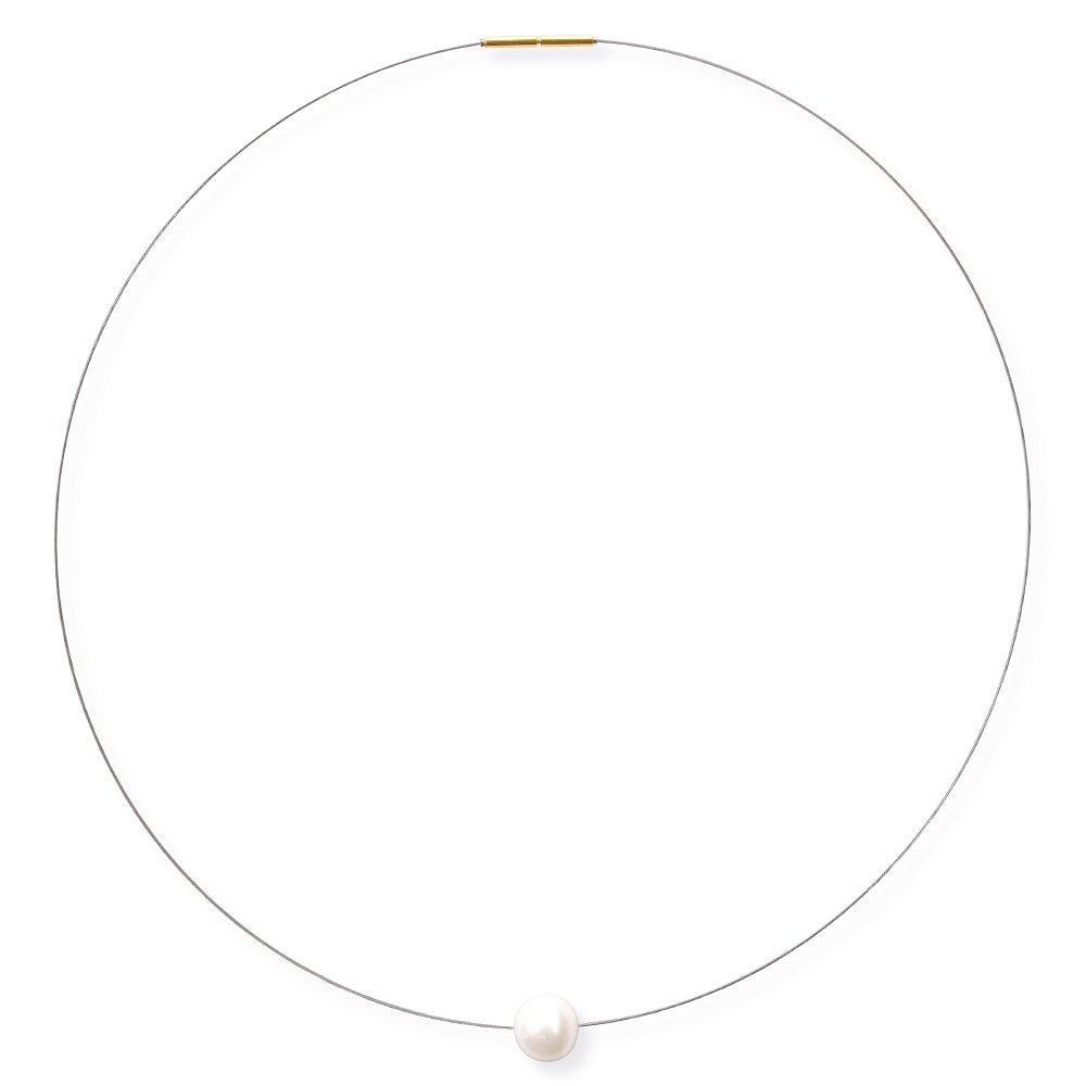 女士项链 钢圈 不锈钢圈 带卡口式搭扣 不锈钢 淡水养殖珍珠 白色 42