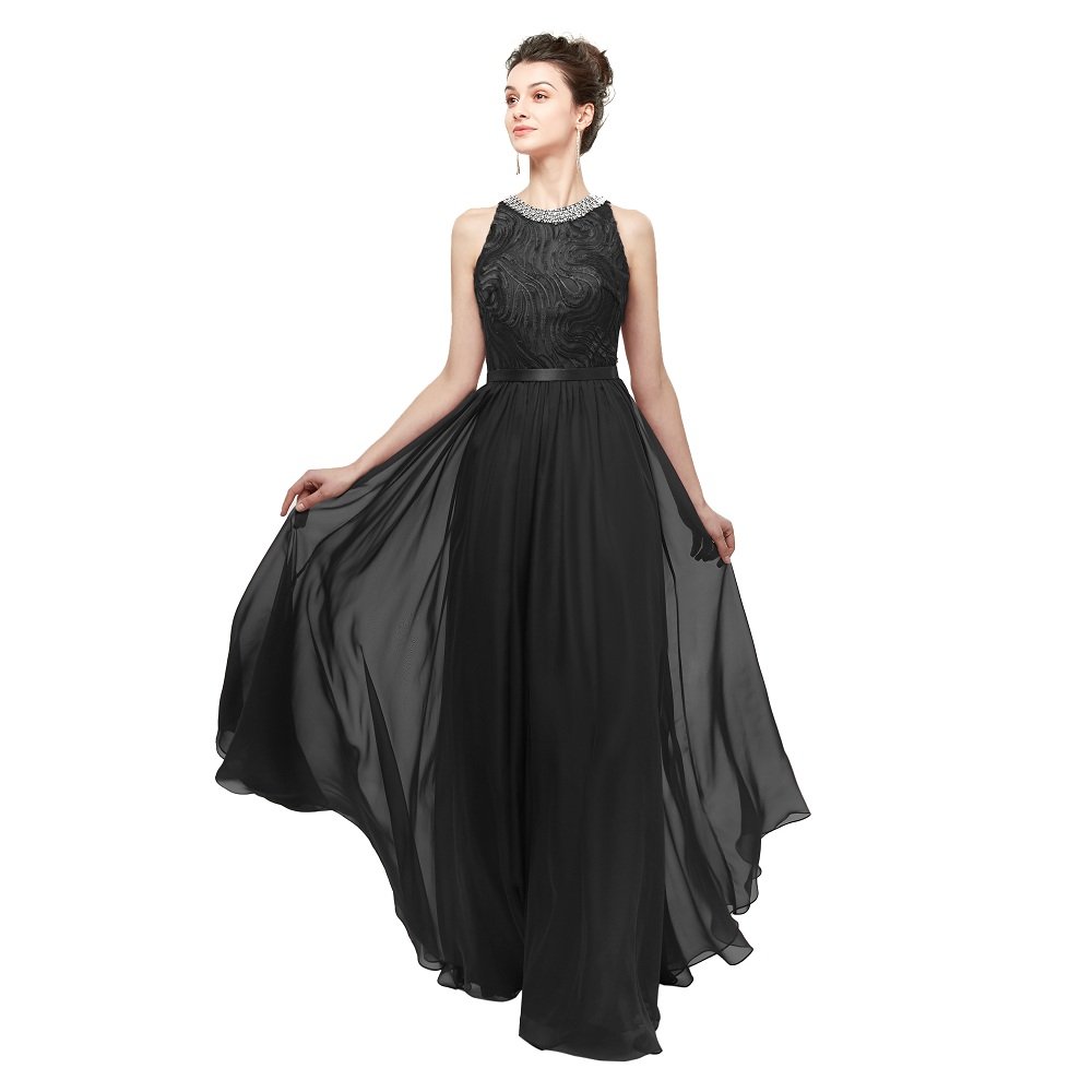 leyidress 伴娘礼服晚礼服正式礼服无袖雪纺长裙 黑色 12