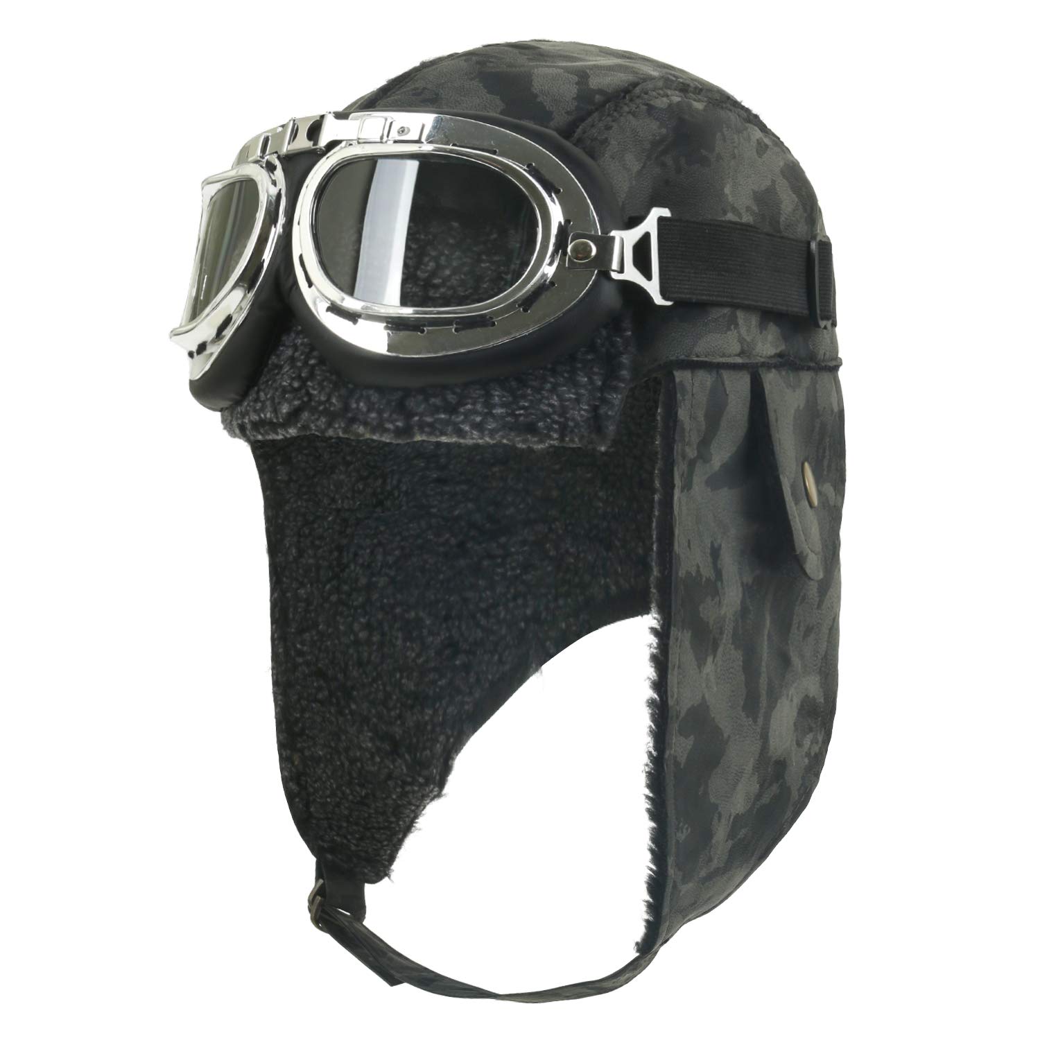 单色时尚人造皮革毛亮泽复古潮毛绒冬季保暖护耳帽可爱眼镜飞行员帽套