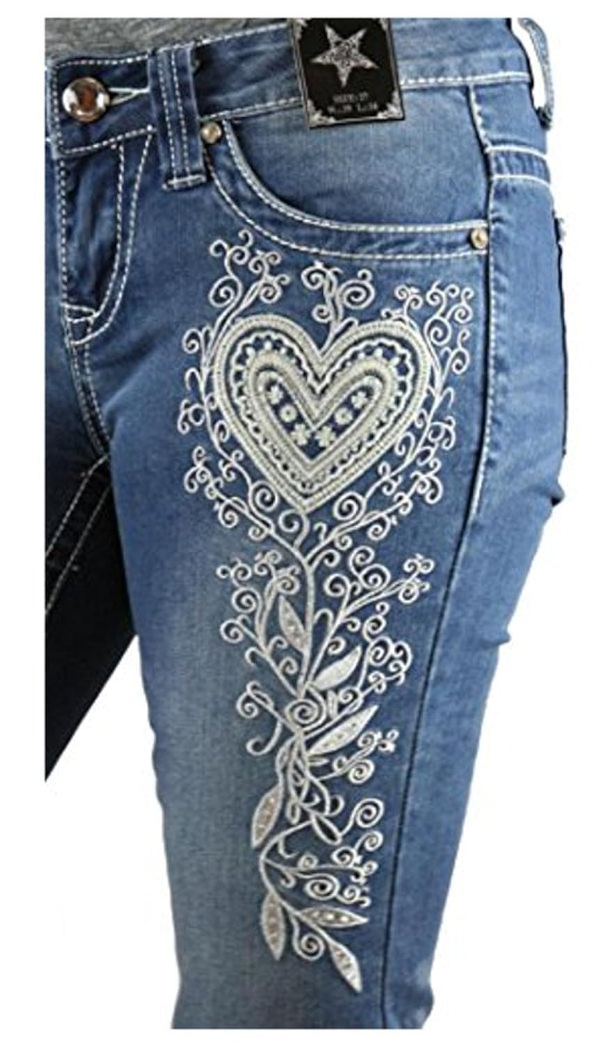 rs ranch 盛开心形刺绣牛仔牛仔裤加肥加大蕾丝点缀 ( 27 )