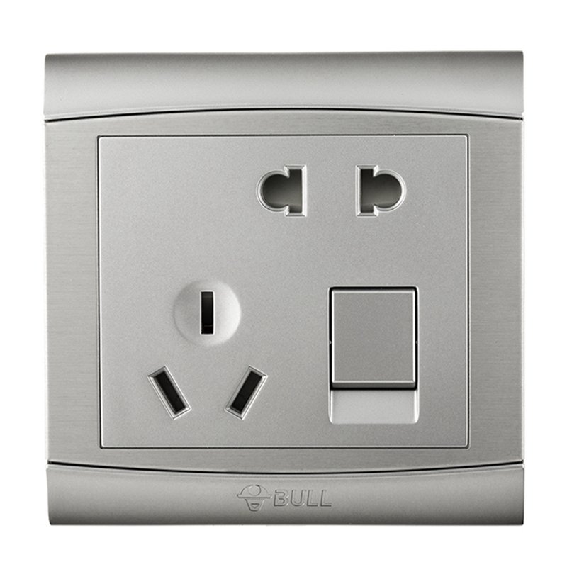 bull 公牛 五孔插座带开关 86型一开双控五孔插座铝拉丝金面板 银色g