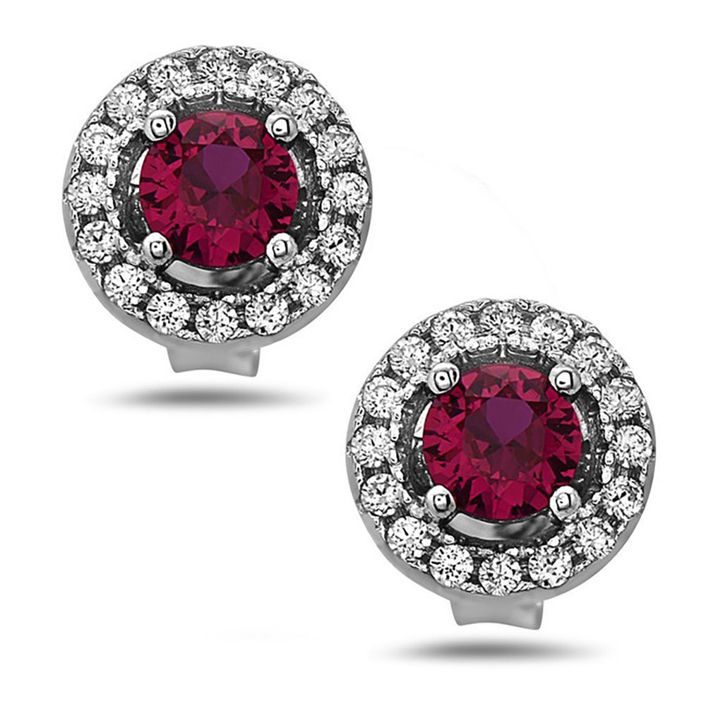 纯银圆形水晶耳环 - 密镶水晶耳钉 - 925 纯银耳钉带*回推 - 透明彩色