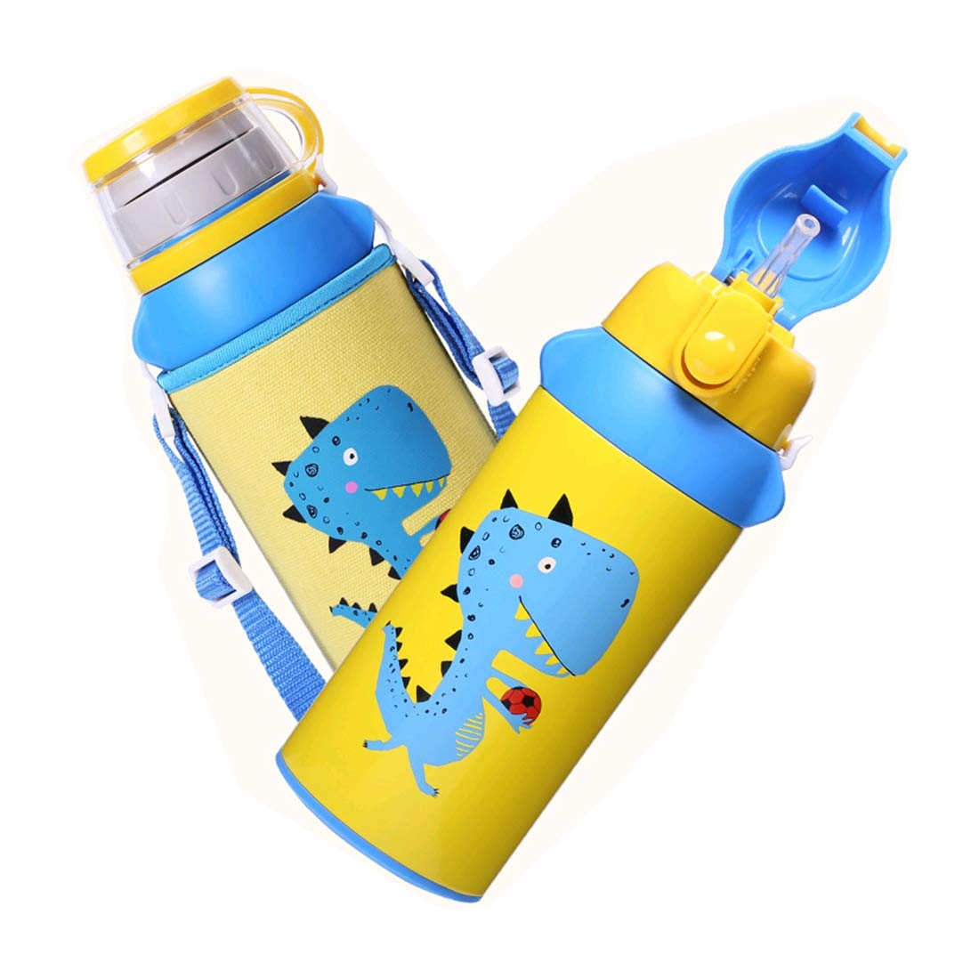 sanry 儿童水瓶,配有两个盖,真空绝缘不锈钢吸管杯,户外水壶,19 盎司