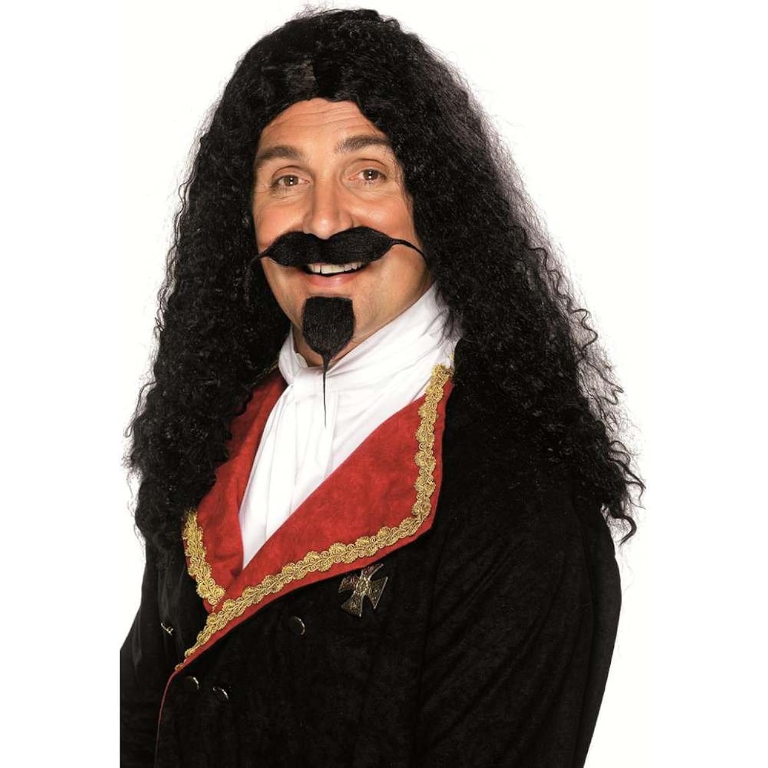 smiffy  s 男式 musketeer 假发长和 frizzy 黑色 one size