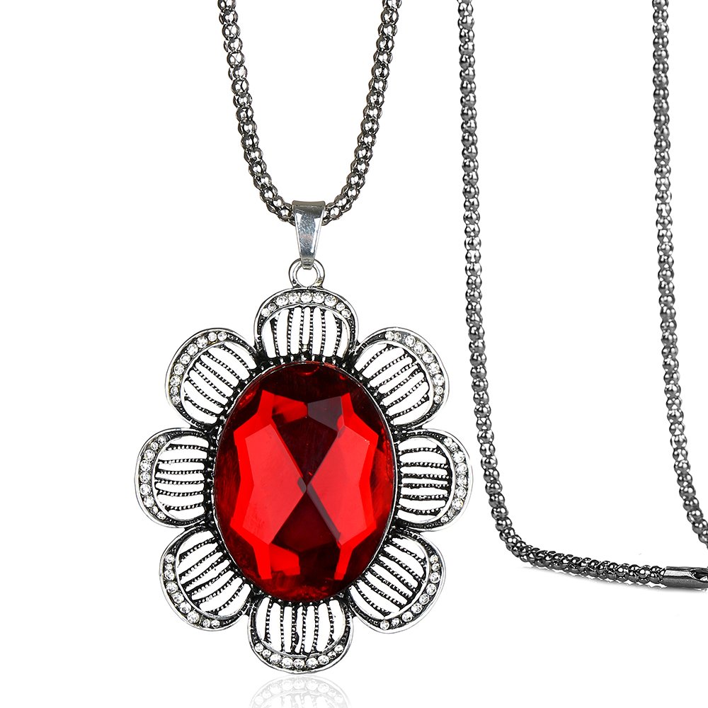 aijie jewelry 复古风格镀银人造红宝石向日葵项链 女式-珠宝首饰