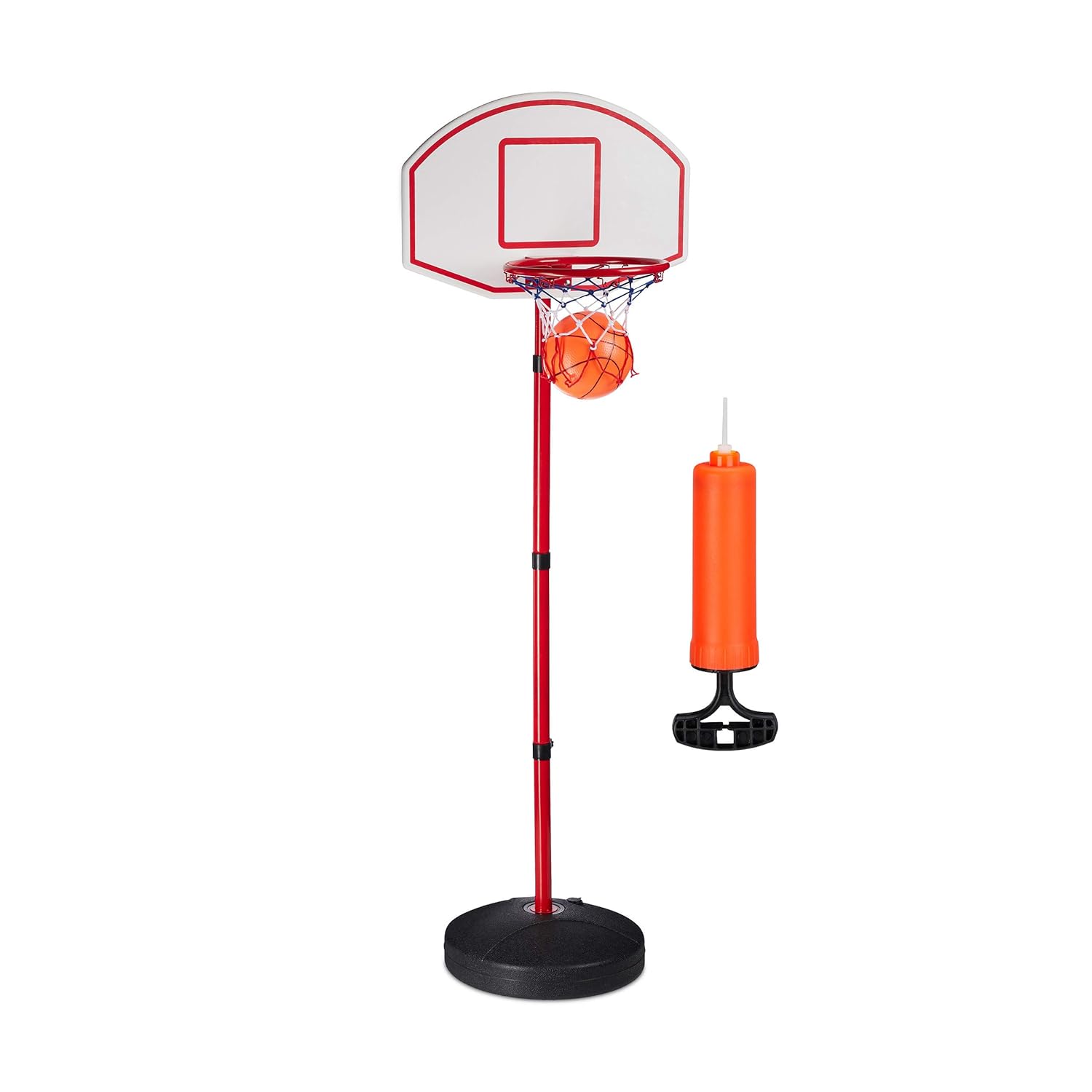 relaxdays 篮球系统,便携式篮板套装,儿童,可填充支架,泵,高度可调节