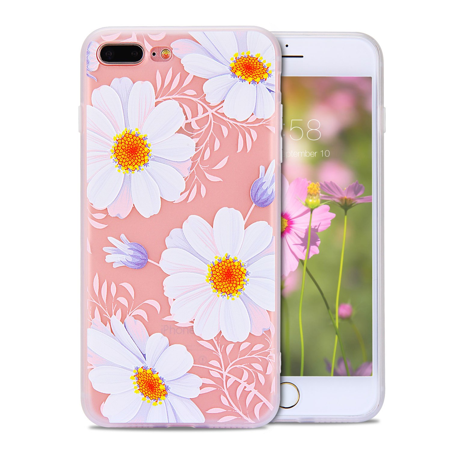 iphone 8 plus,iphone 7 plus 女孩手机壳,可爱 3d 花朵印花图案防