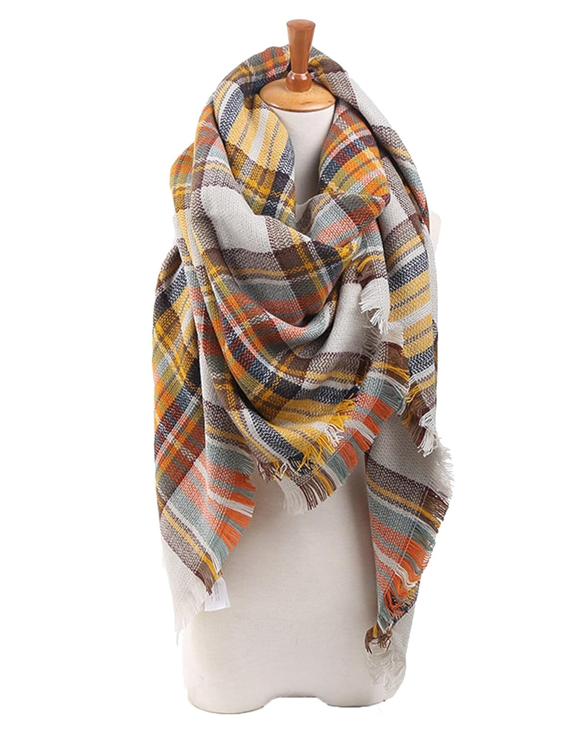 spring fever 冬季磁性针织花纹格子披肩羊绒感大轻质围巾女式