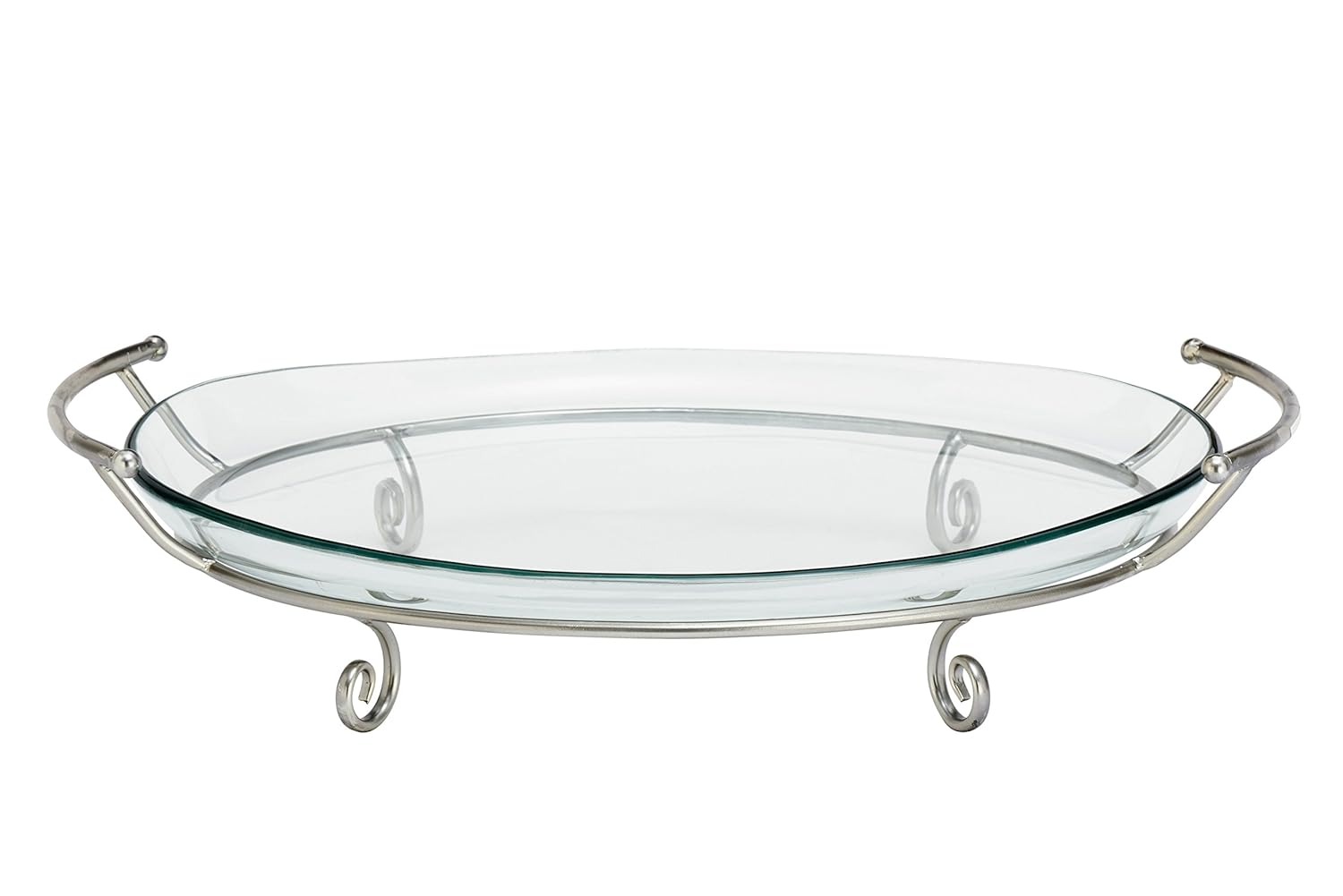 decmode 椭圆形玻璃托盘,带金属支架 银色 23"w x 15"d x5"h 85501