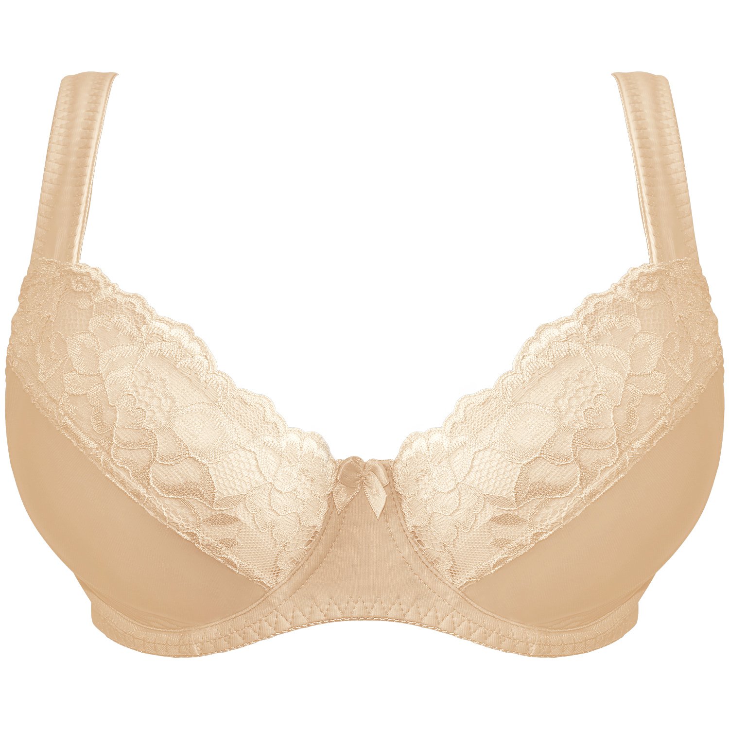 deyllo 女士全覆盖花卉蕾丝文胸加大码钢圈文胸无衬垫 肤色 40d