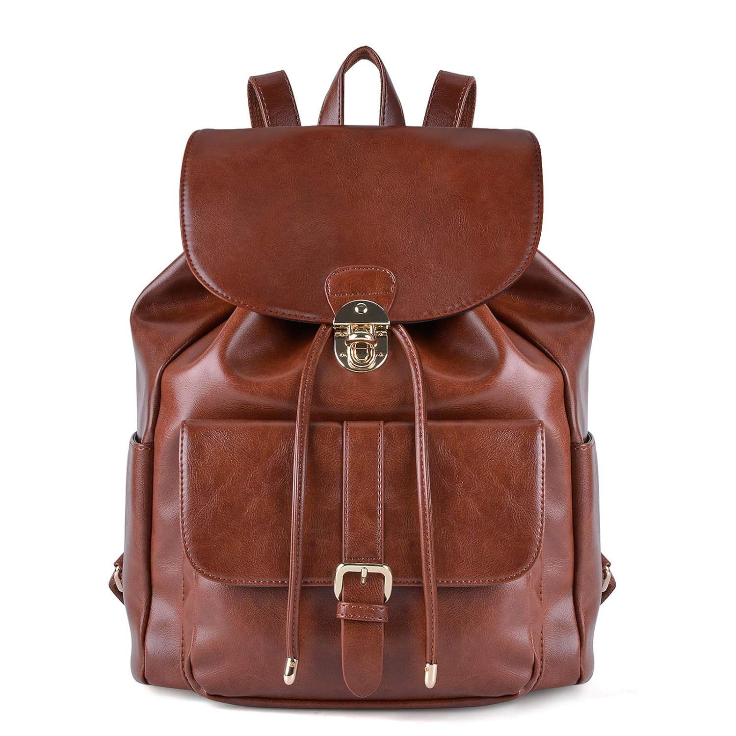 coofit 皮革背包女孩休闲背包抽绳书包旅行包(黑色) 棕色 one_size