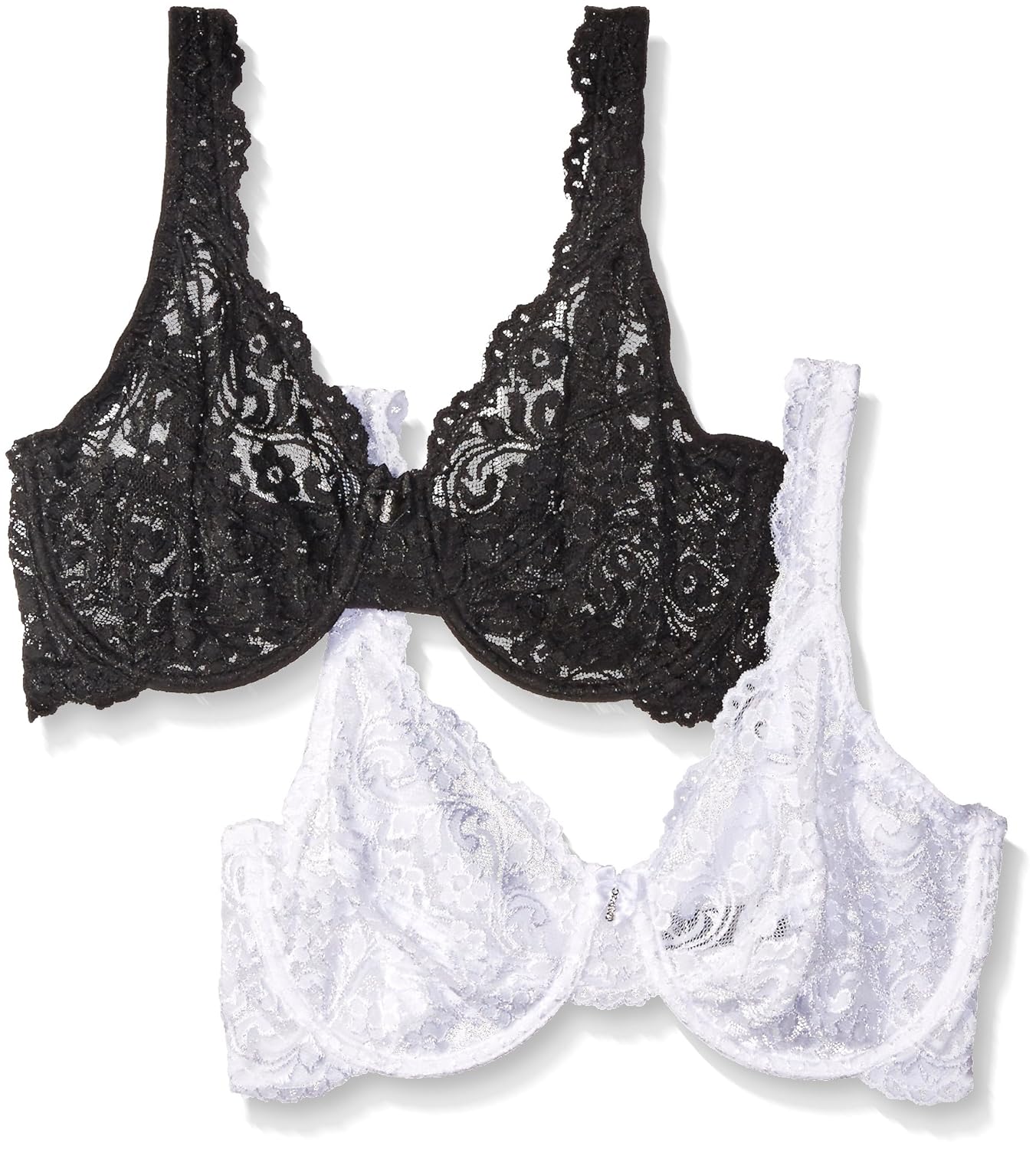 smart 性感女士签名蕾丝无衬里钢圈文胸 2 件装 黑色/白色 38d