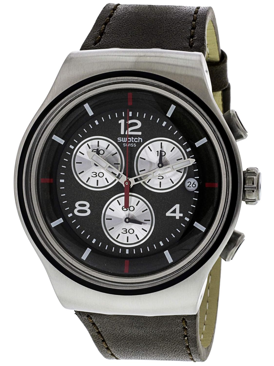 swatch mens bamboo speed yos457 silver leather swiss quartz