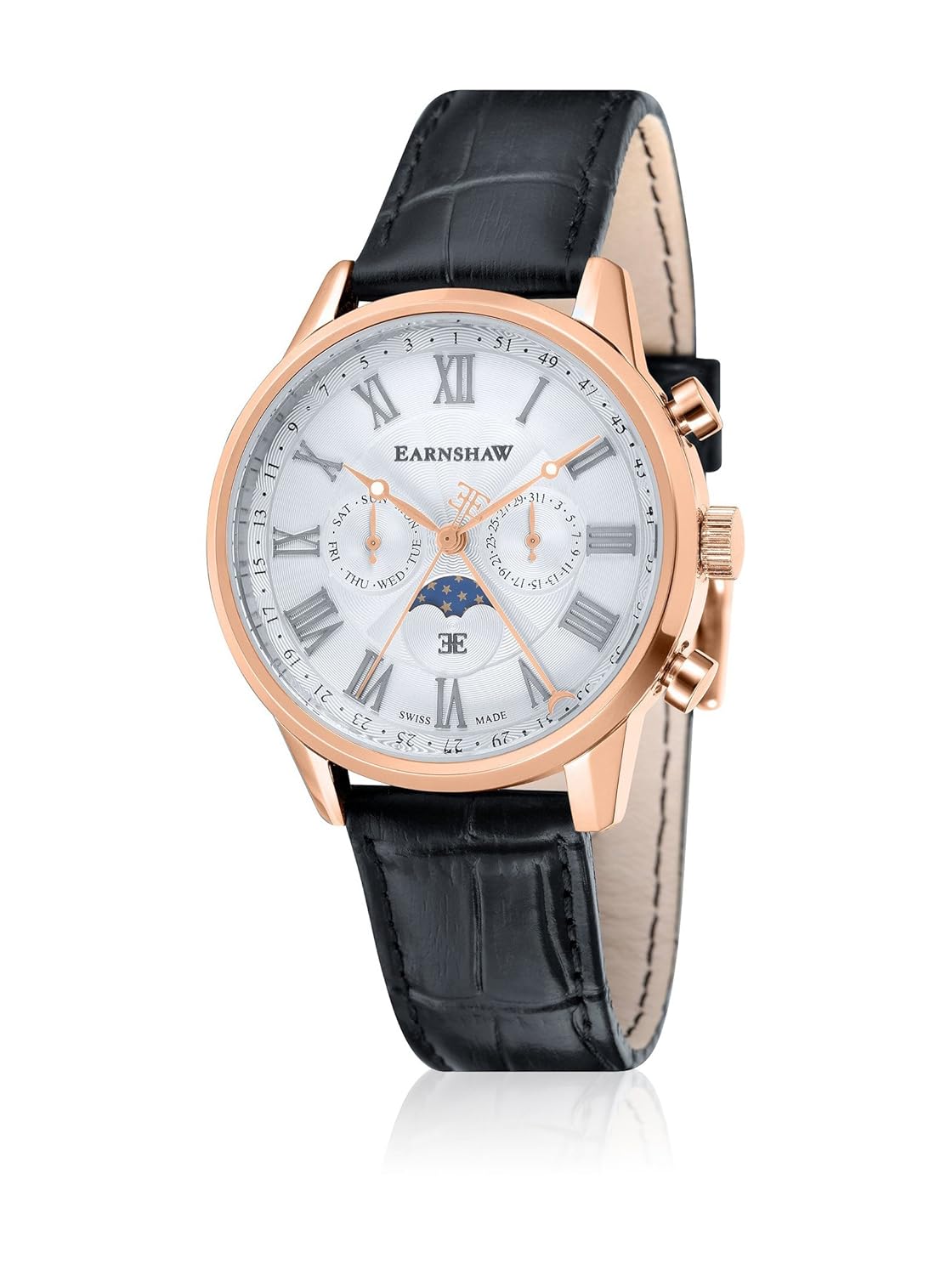 托马斯 earnshaw 石英手表 analogue display and 皮革表带 es-0017–