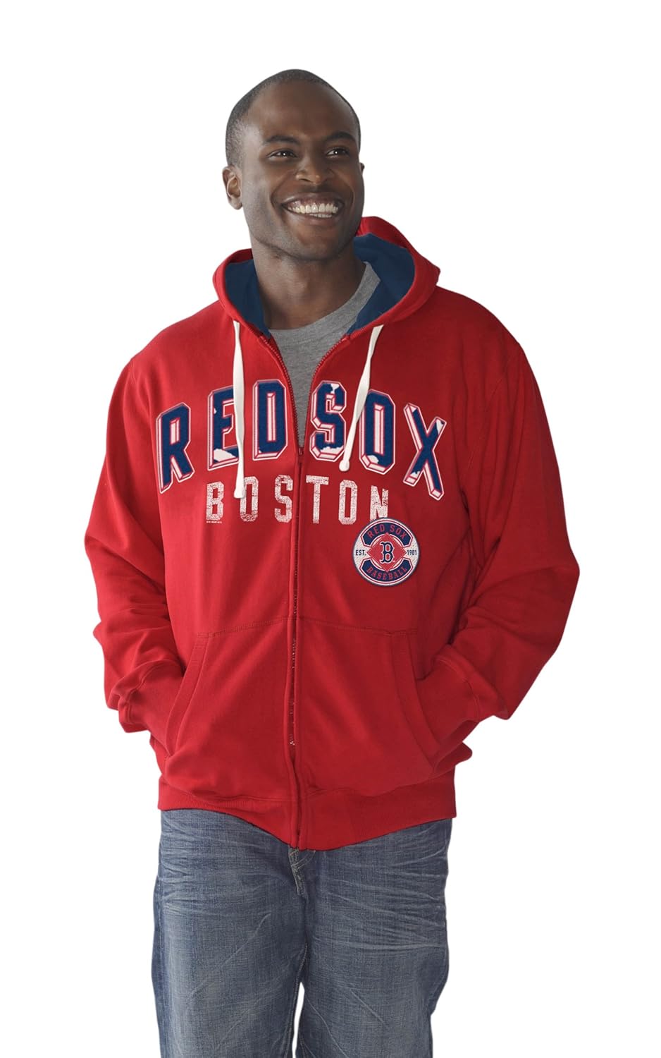 mlb 波士顿红袜队全拉链连帽衫男式 红色 xx-l