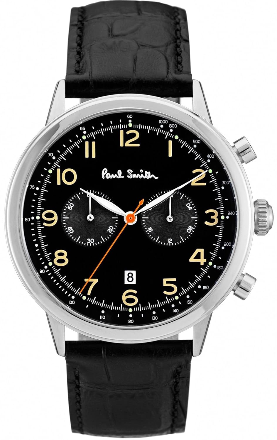 paul smith 男式石英手表黑色表盘计时器显示黑色皮革表带 p10011