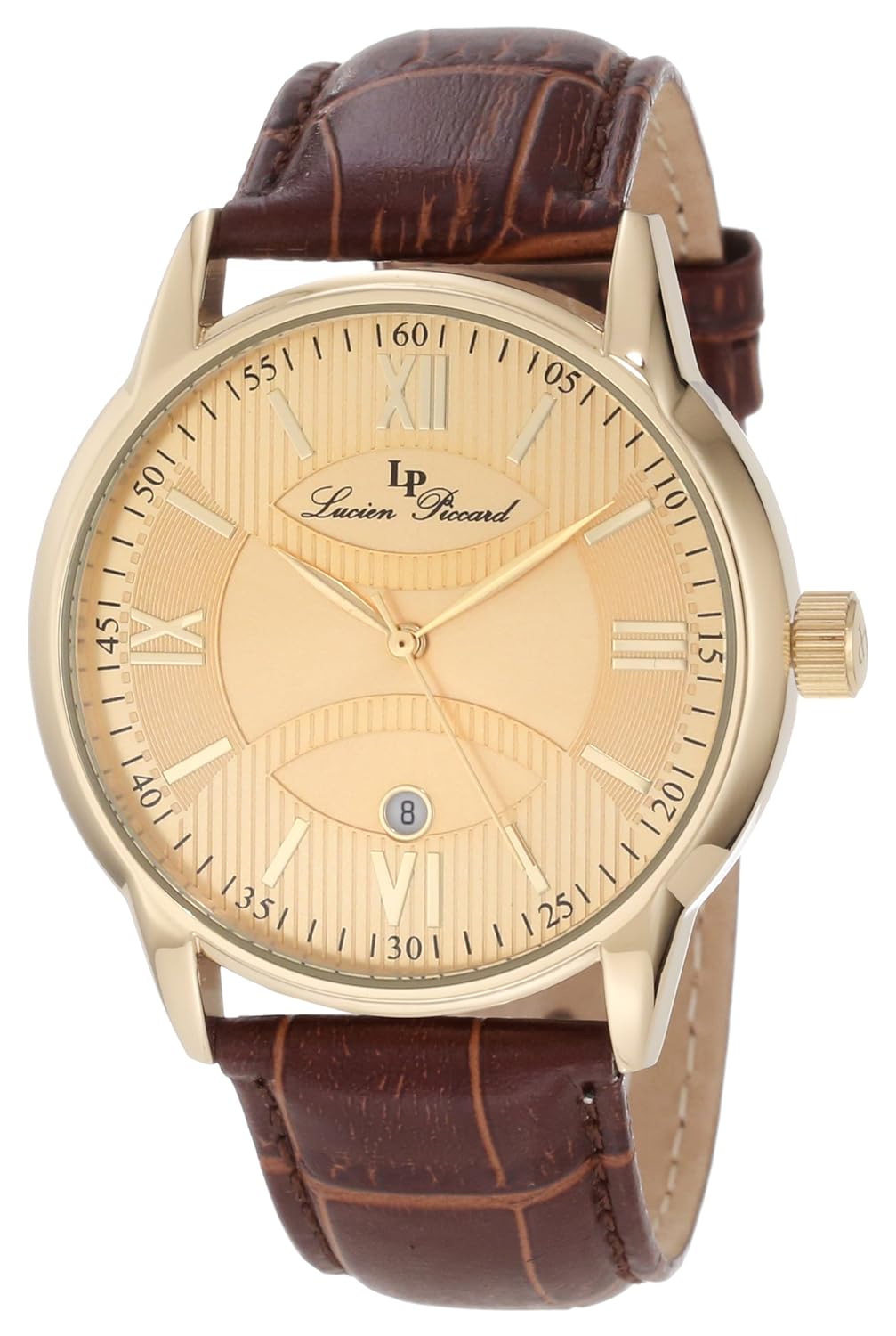 lucien piccard 男式11576-yg-01002clariden 金纹理表盘手表-钟表