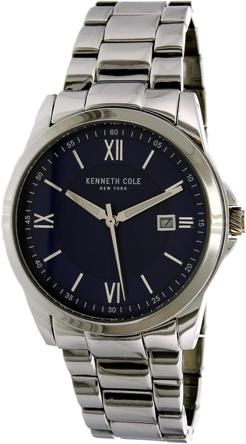 kenneth cole 男式10031363银色不锈钢石英手表