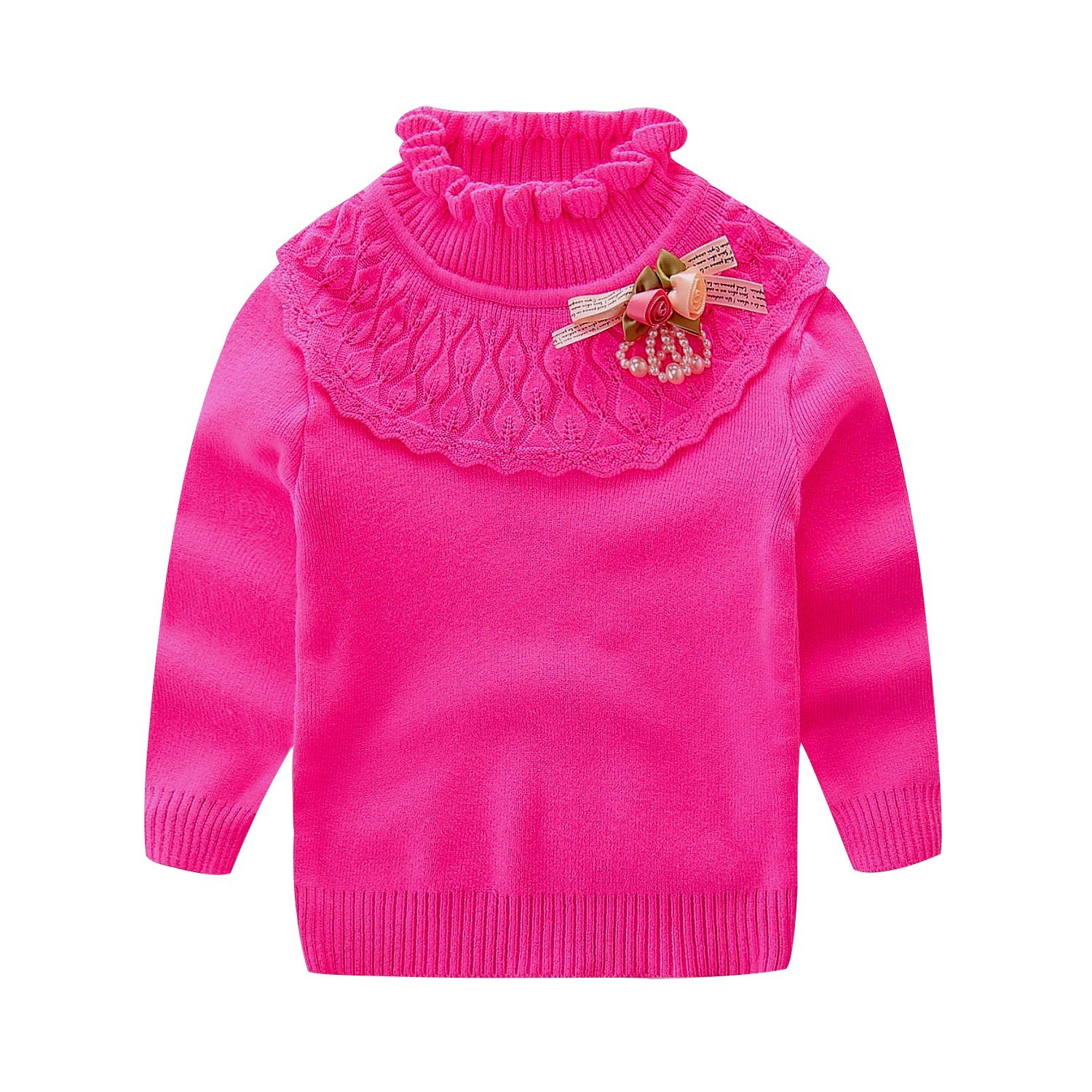 uwespring 小女孩毛衣蕾丝花纹 纯色