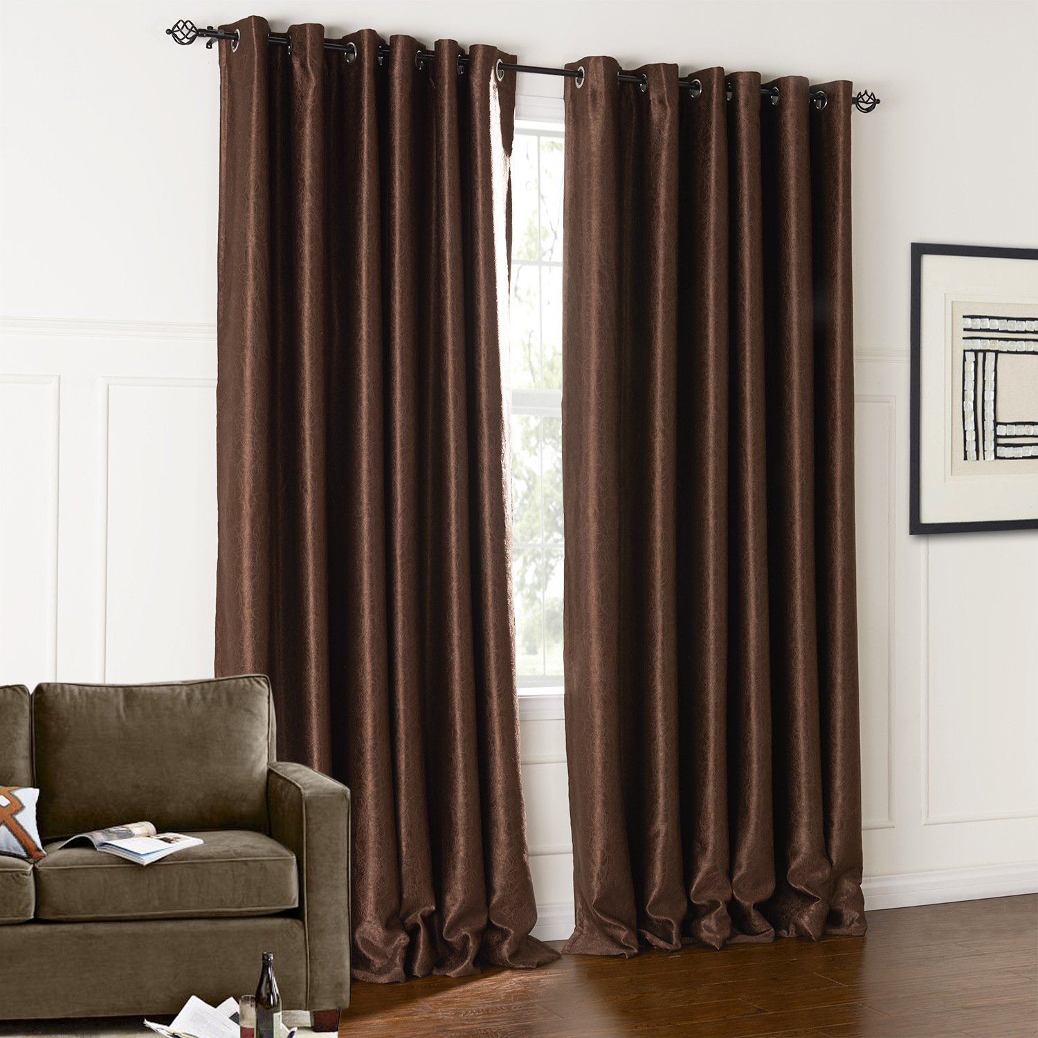 michele home 时尚 现代棕色 纯色 花卉 浮雕 孔环 顶部遮光窗帘 窗帘