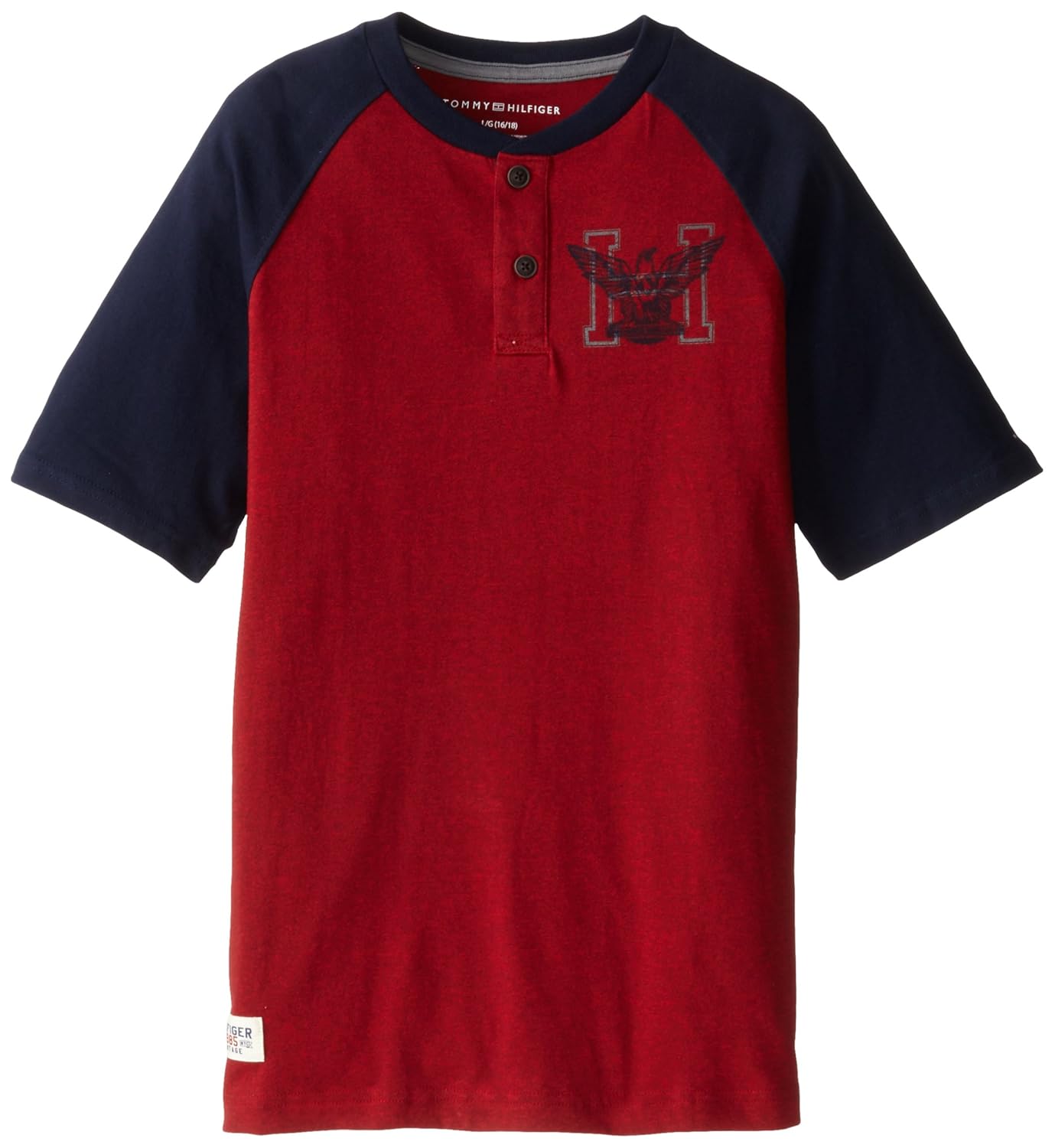 tommy hilfiger big boys marled short sleeve henley tee bulls