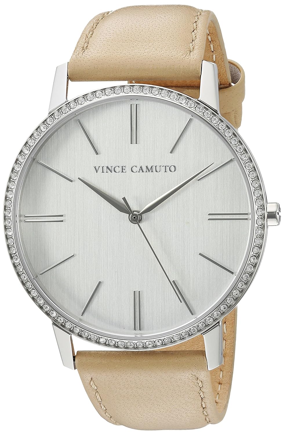 camuto 女士 vc/5327svtn 施华洛世奇水晶点缀棕褐色皮革表带手表