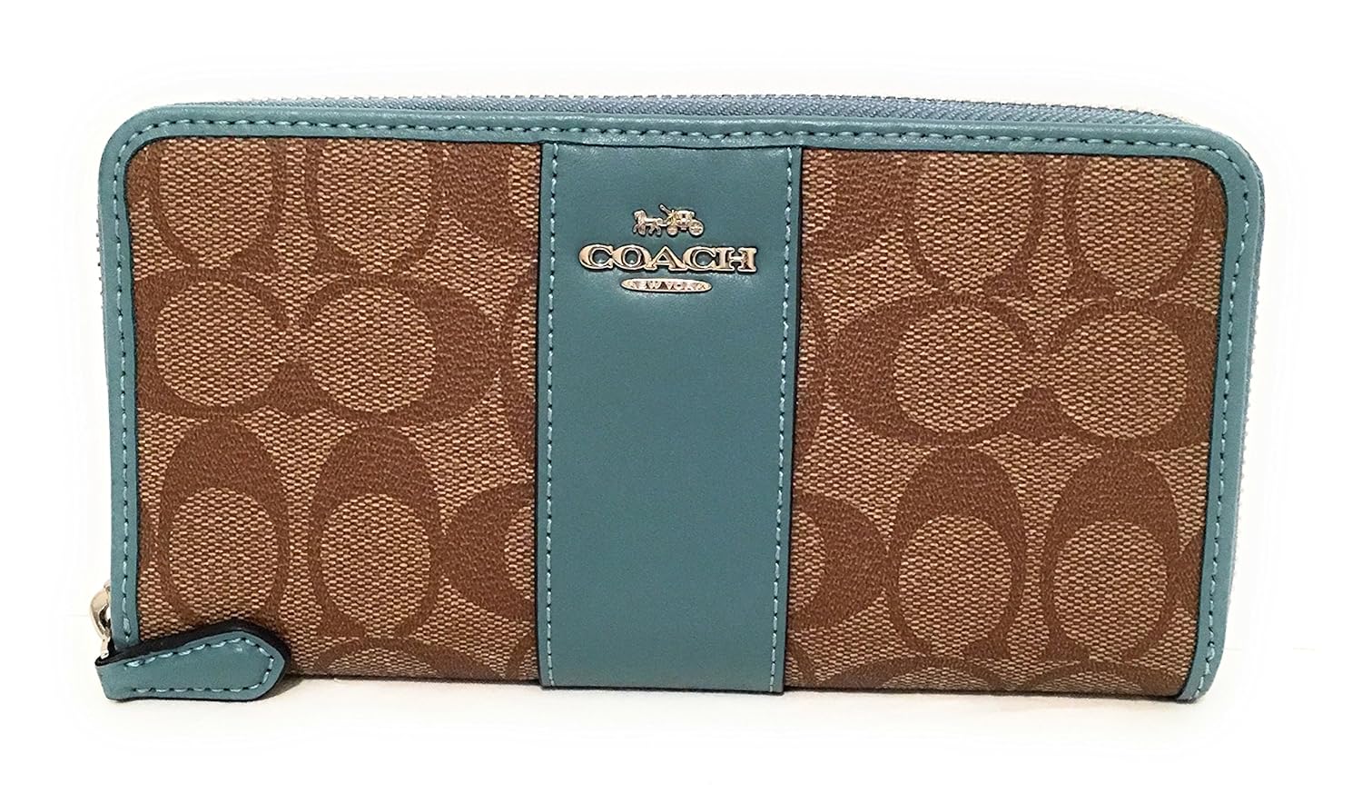 coach 蔻驰标志性pvc手风琴拉链钱包 khaki cyan na