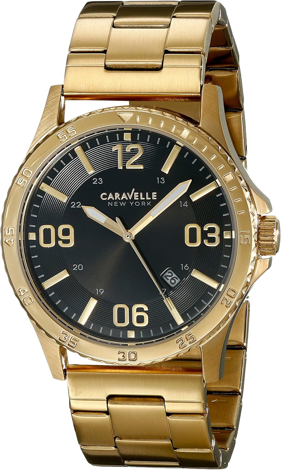 caravelle new york 男式 44b104 模拟显示屏日本石英黄金手表