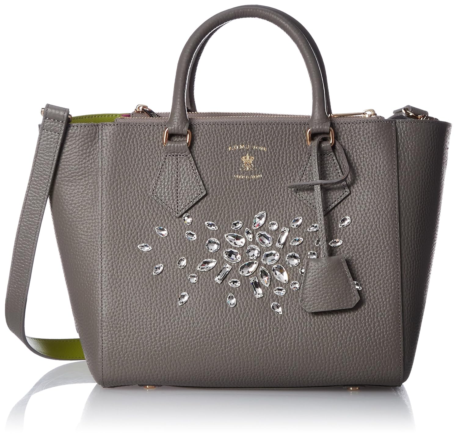 (admj7)] 牛皮 带施华洛世奇 w拉链手提包 25cm acs01057 oyster