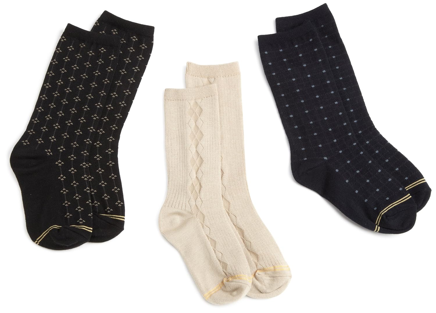 gold toe 大男孩3件装连衣裙时尚袜子 什锦 medium