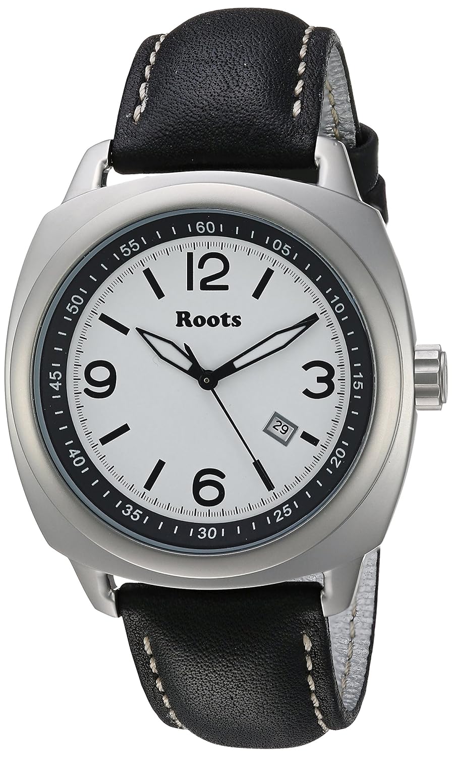 roots 男士核心石英不锈钢和皮革休闲手表,颜色:黑色(型号:1r-pr100wh