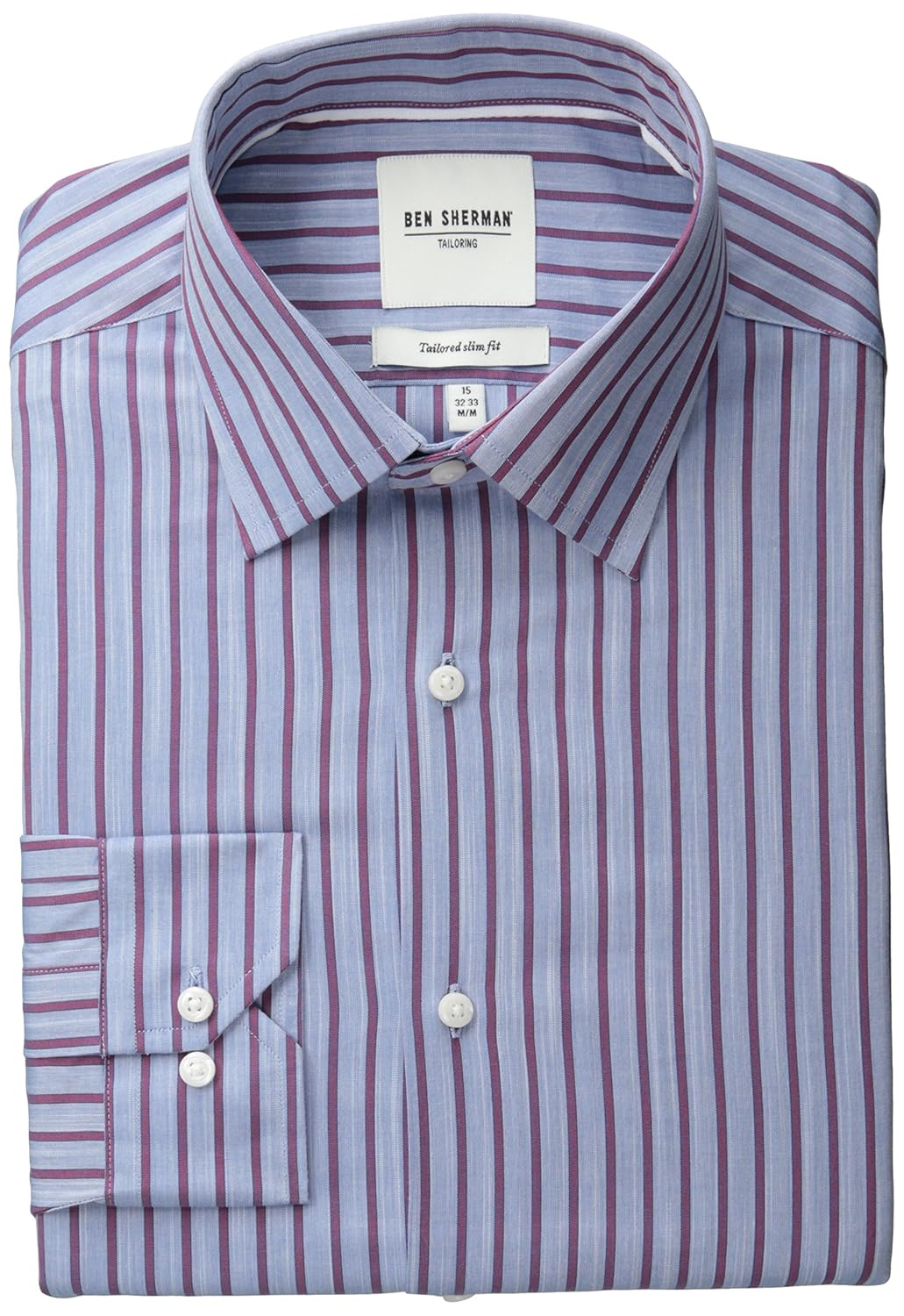 ben sherman 男式红色和蓝色粗纺 bar 条纹牛津衬衫 红色 15 - 32/33