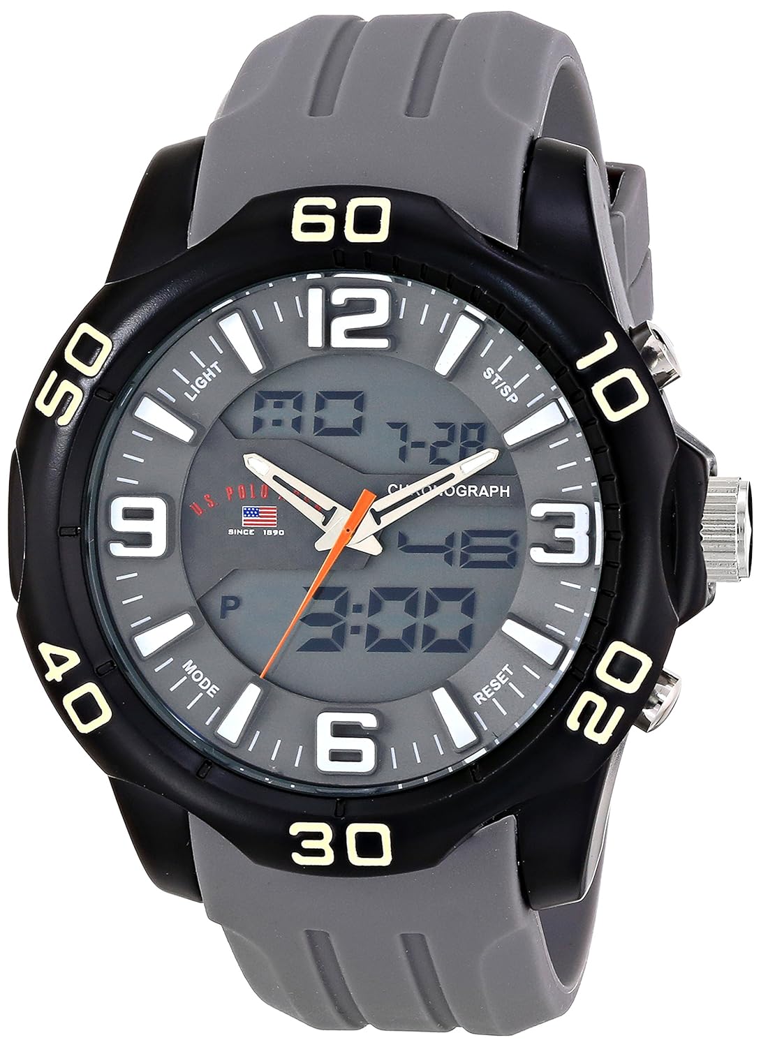 s. polo assn. 运动男式 us9474 模拟数字显示模拟石英灰色手表