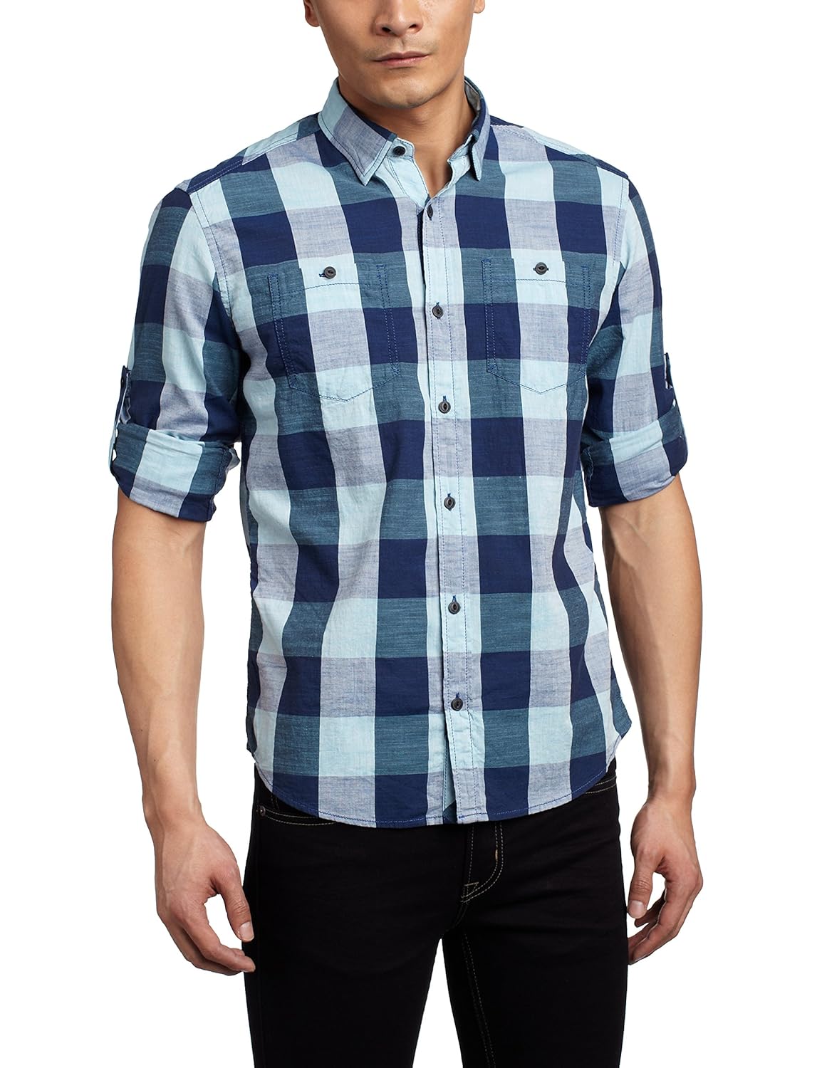 s.oliver 男式 衬衫 蓝色格子 175/92a 13.407.21.