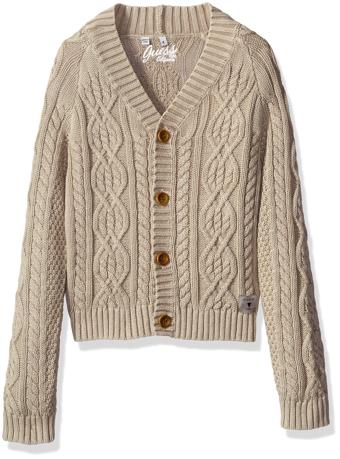 guess 男孩长袖麻花针织开衫毛衣