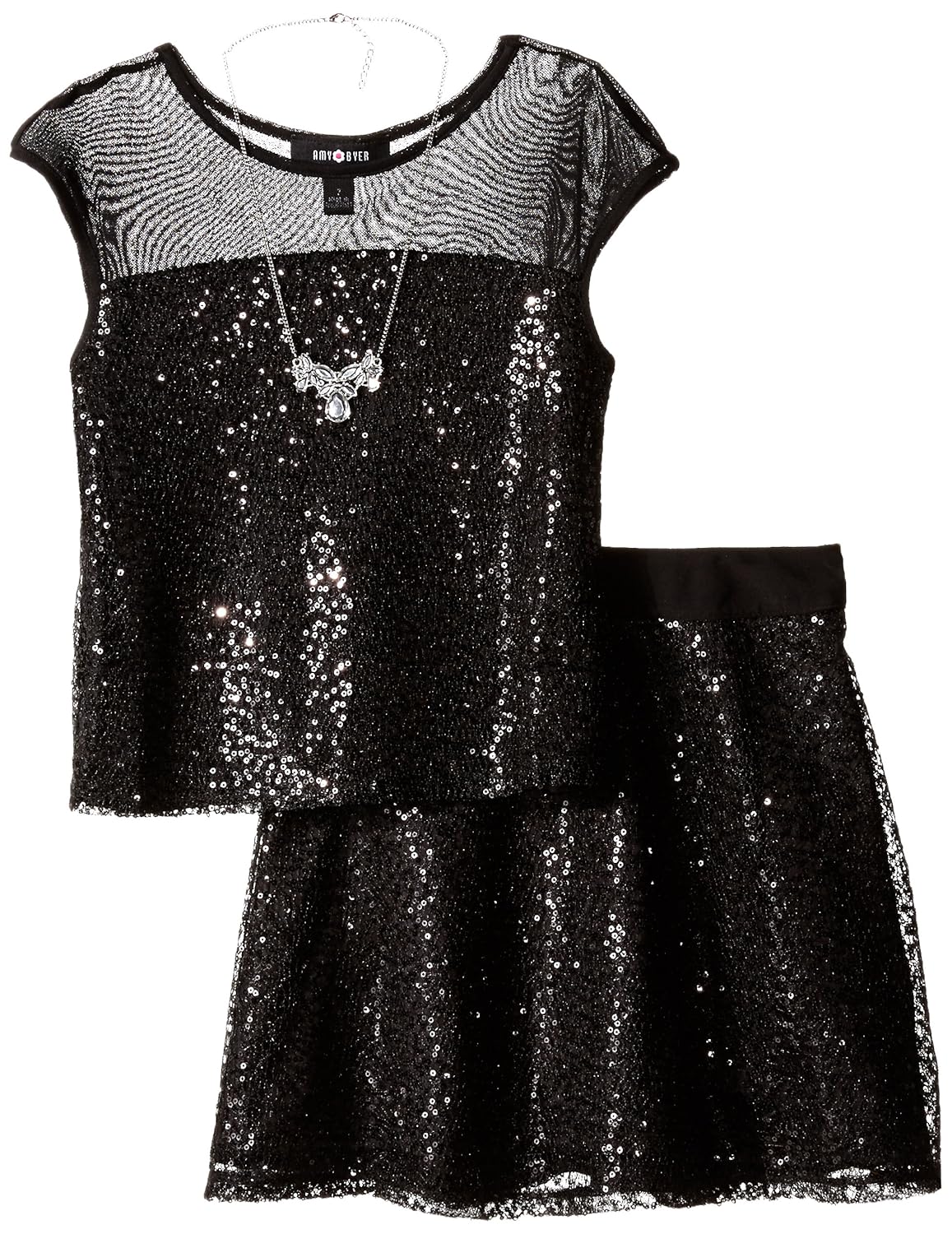 byer 青少年印花棉缎弹性束腰泡泡裙 黑色 7