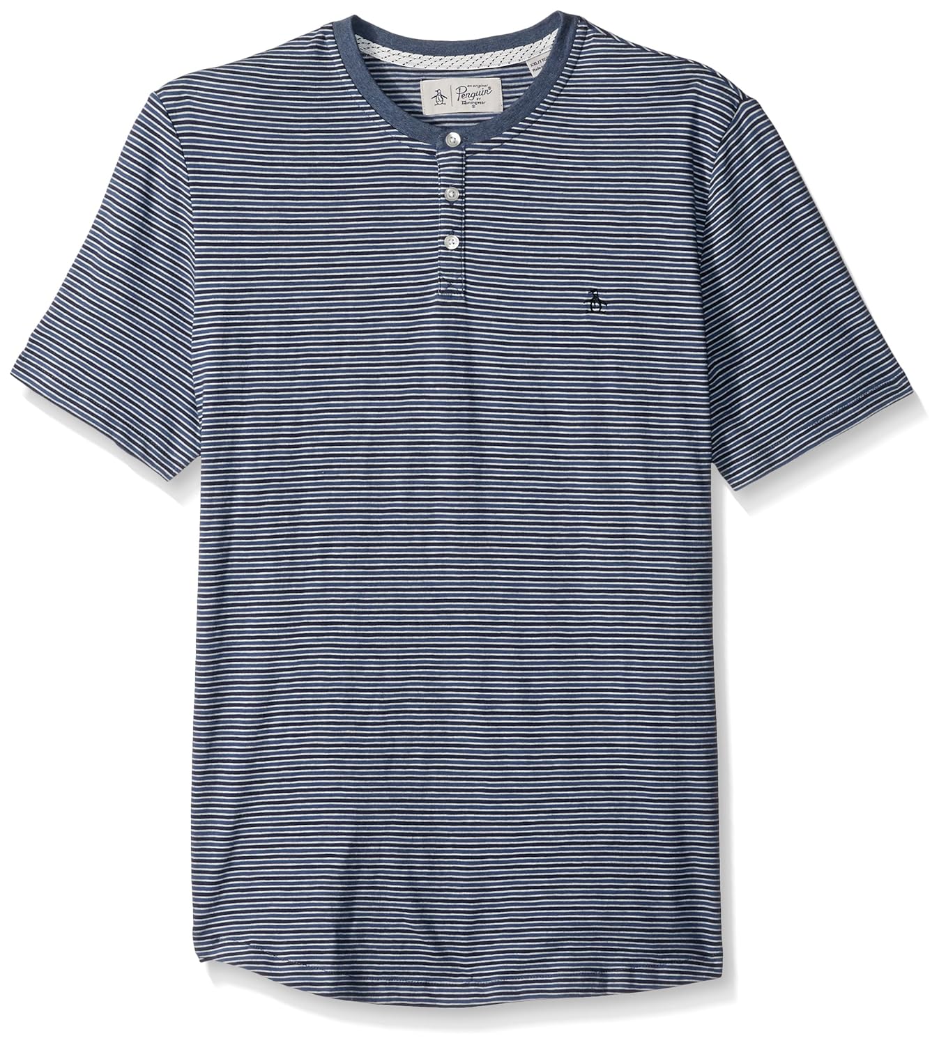 original penguin 男式短袖条纹 denim 粗纺线亨利衫 复古靛青色 xx
